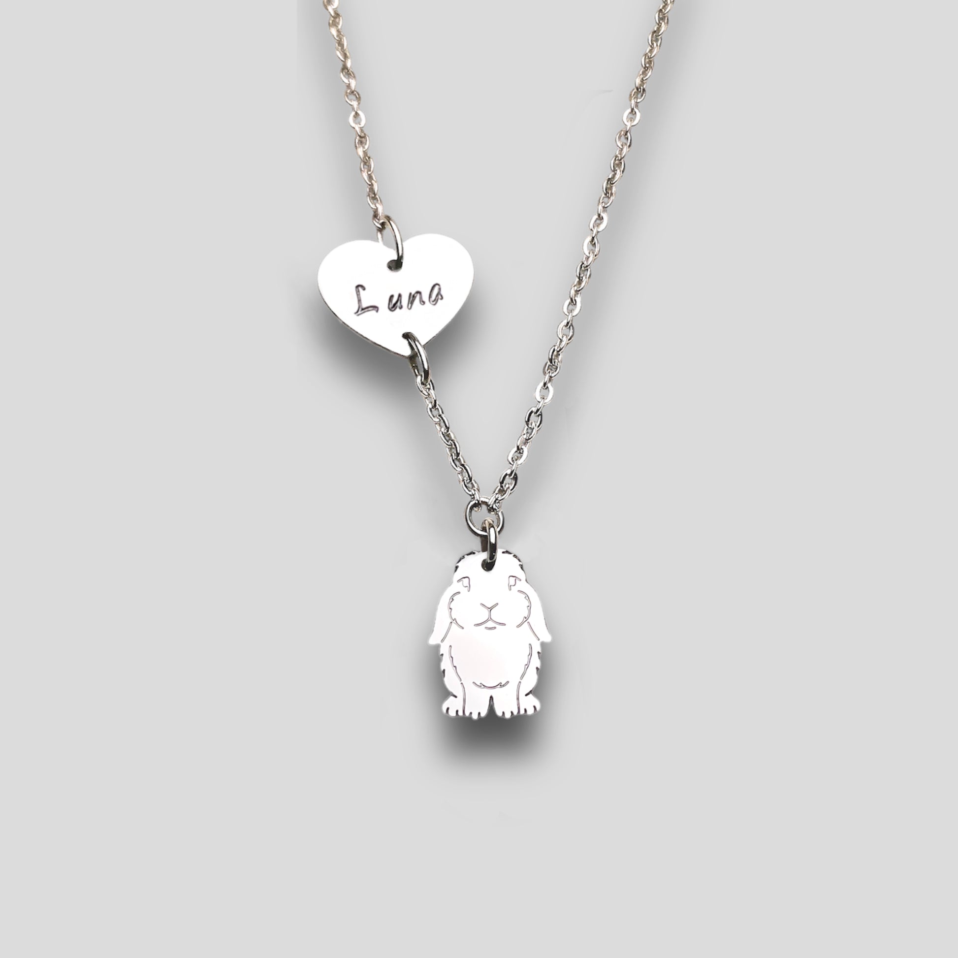 Collana coniglio Ariete , Collana con ciondolo coniglio ariete personalizzato con cuore e nome - ContrariaBijoux