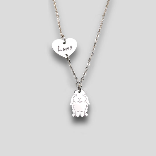 Collana coniglio Ariete , Collana con ciondolo coniglio ariete personalizzato con cuore e nome - ContrariaBijoux