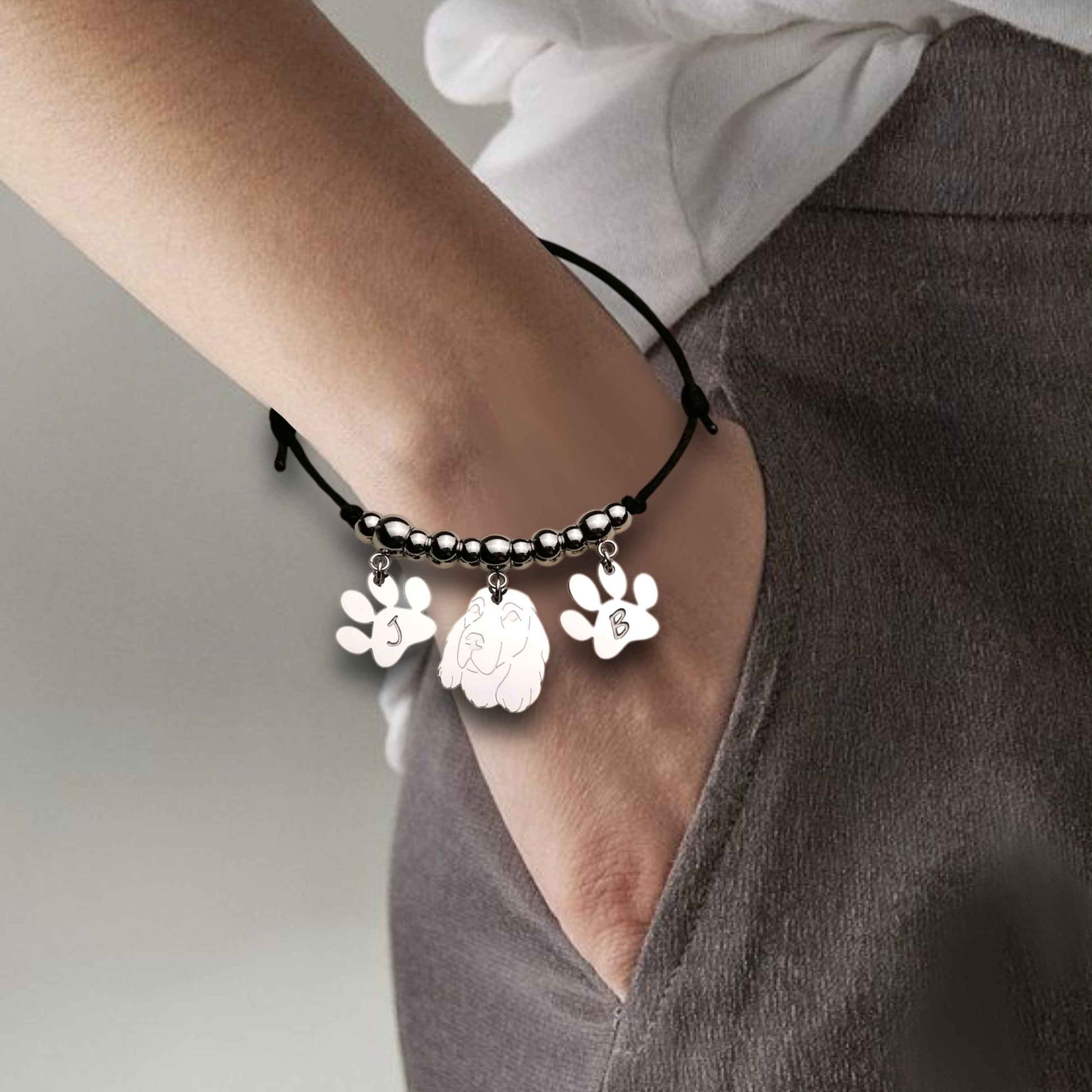 Bracciale cane Cocker e zampa incisa, Bracciale ciondolo Cocker