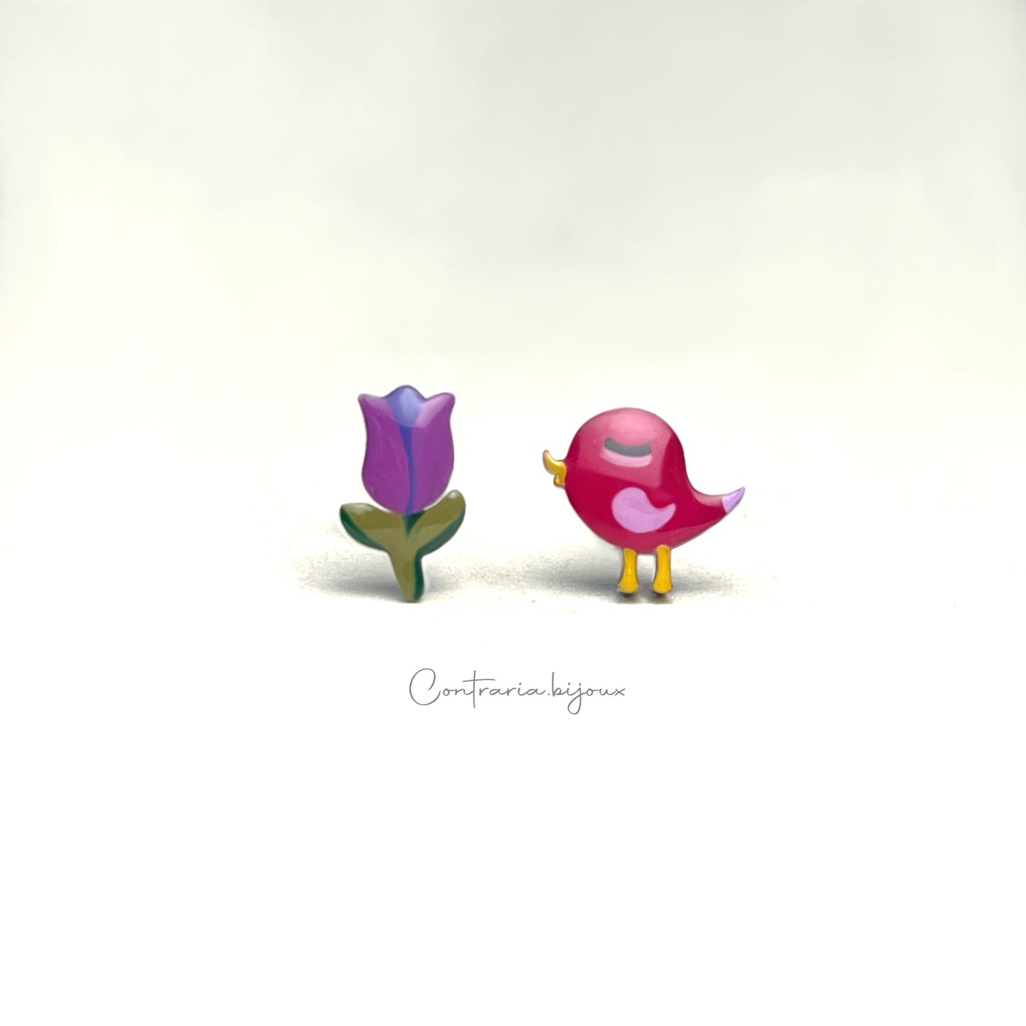 Orecchini Uccellino e tulipano / orecchini Tulipani
