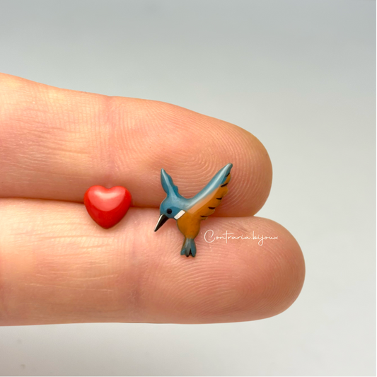 Orecchini civetta e Cuore - Orecchini uccelli