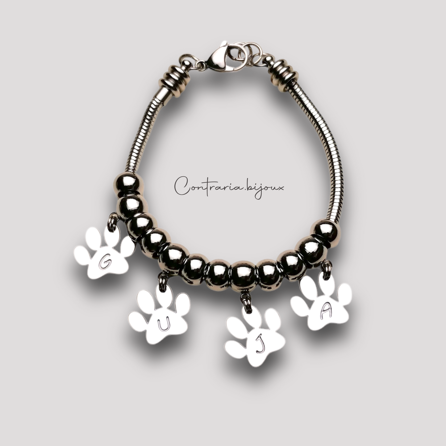 Bracciale snake con ciondolo zampa, Bracciale zampa cane , zampa gatto - ContrariaBijoux