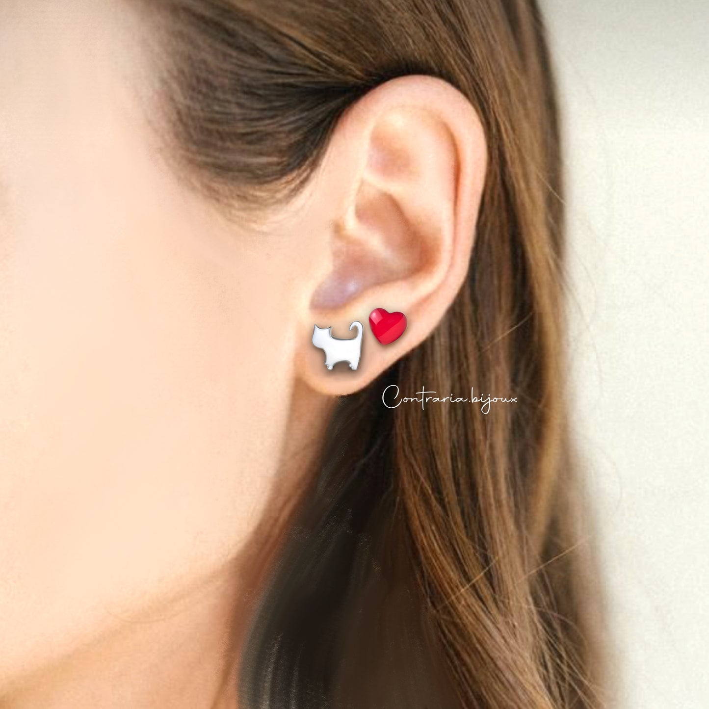 Orecchini Gatto nero e cuore / Gatto nero / Orecchini Gatto bianco e cuore / Gatto bianco / sagoma gatto - ContrariaBijoux