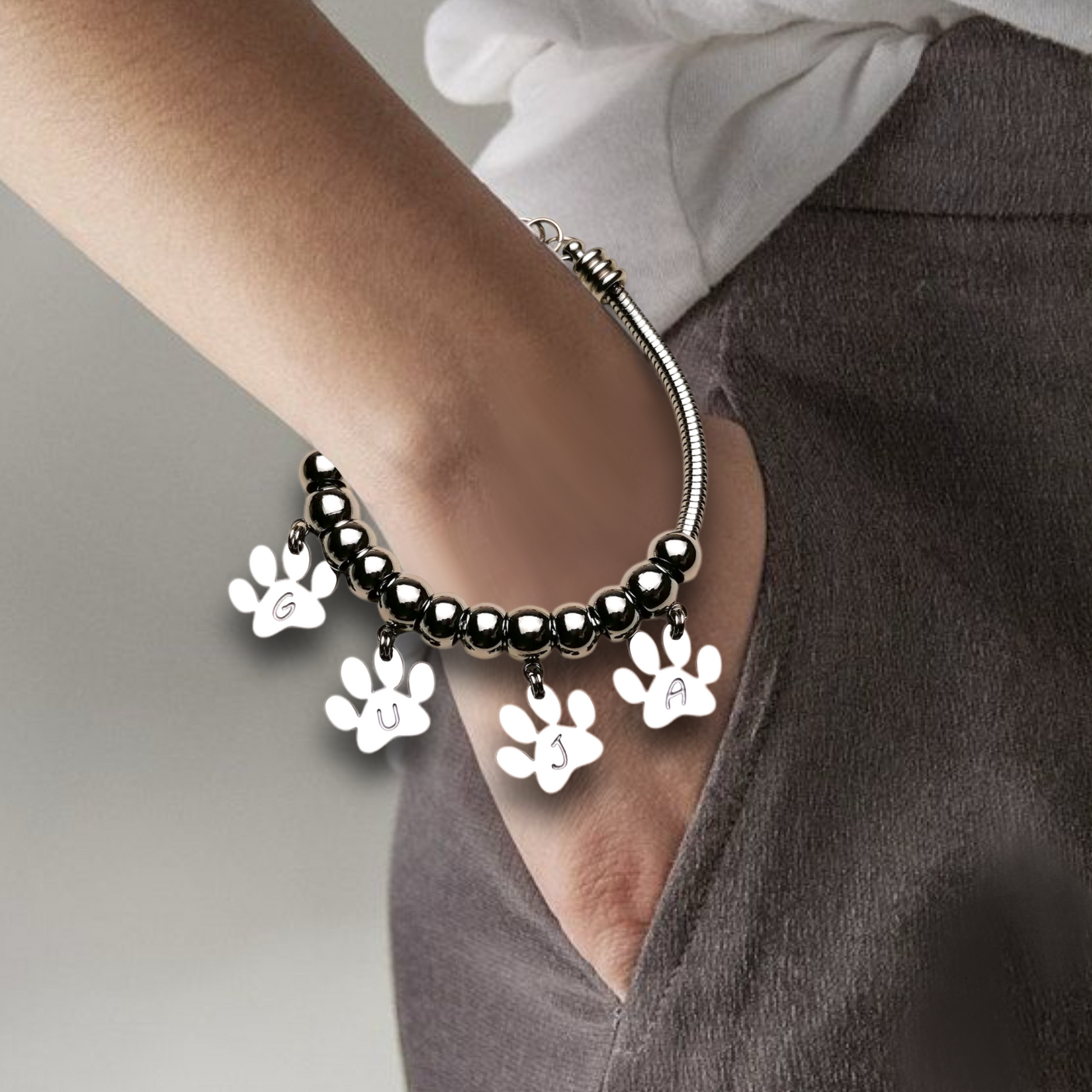 Bracciale snake con ciondolo zampa, Bracciale zampa cane , zampa gatto - ContrariaBijoux