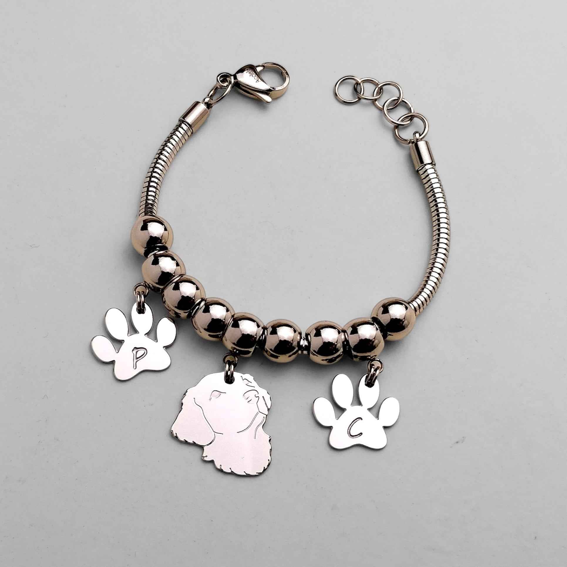 Bracciale cane Golden Retriever, Bracciale Golden Retriever personalizzato e zampa incisa