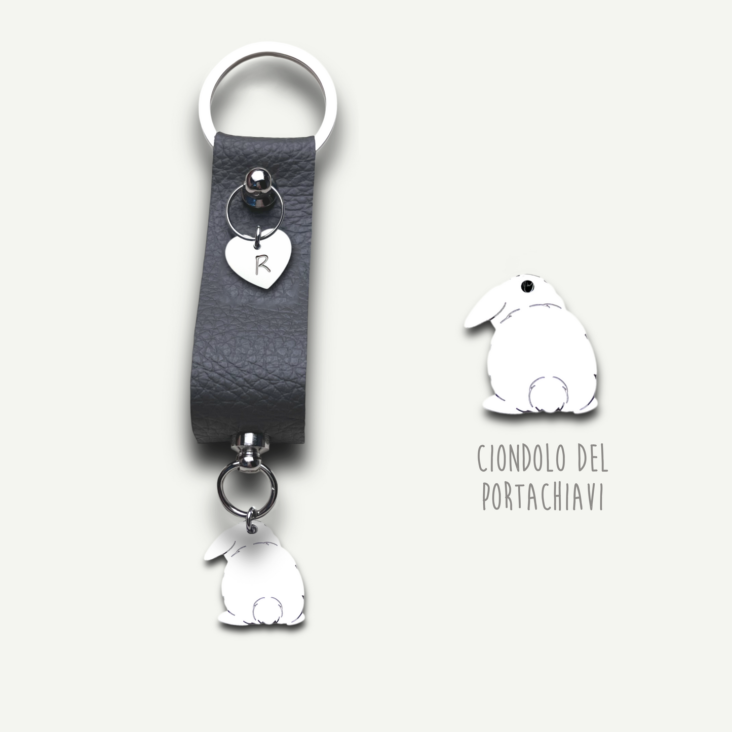 Portachiavi similpelle coniglio, portachiavi coniglietto similpelle - ContrariaBijoux