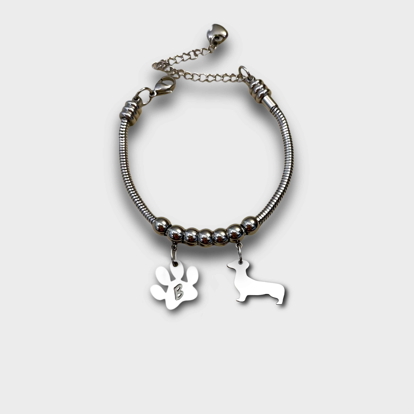 Bracciale sagoma cane bassotto, Bracciale personalizzato sagoma bassotto e zampa