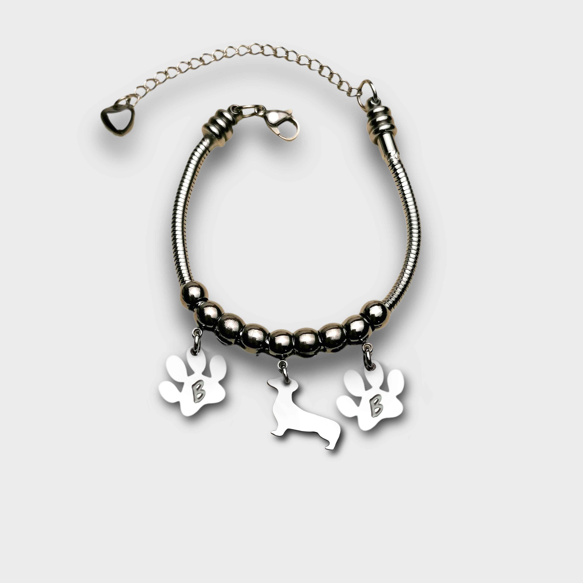 Bracciale sagoma cane bassotto, Bracciale personalizzato sagoma bassotto e zampa