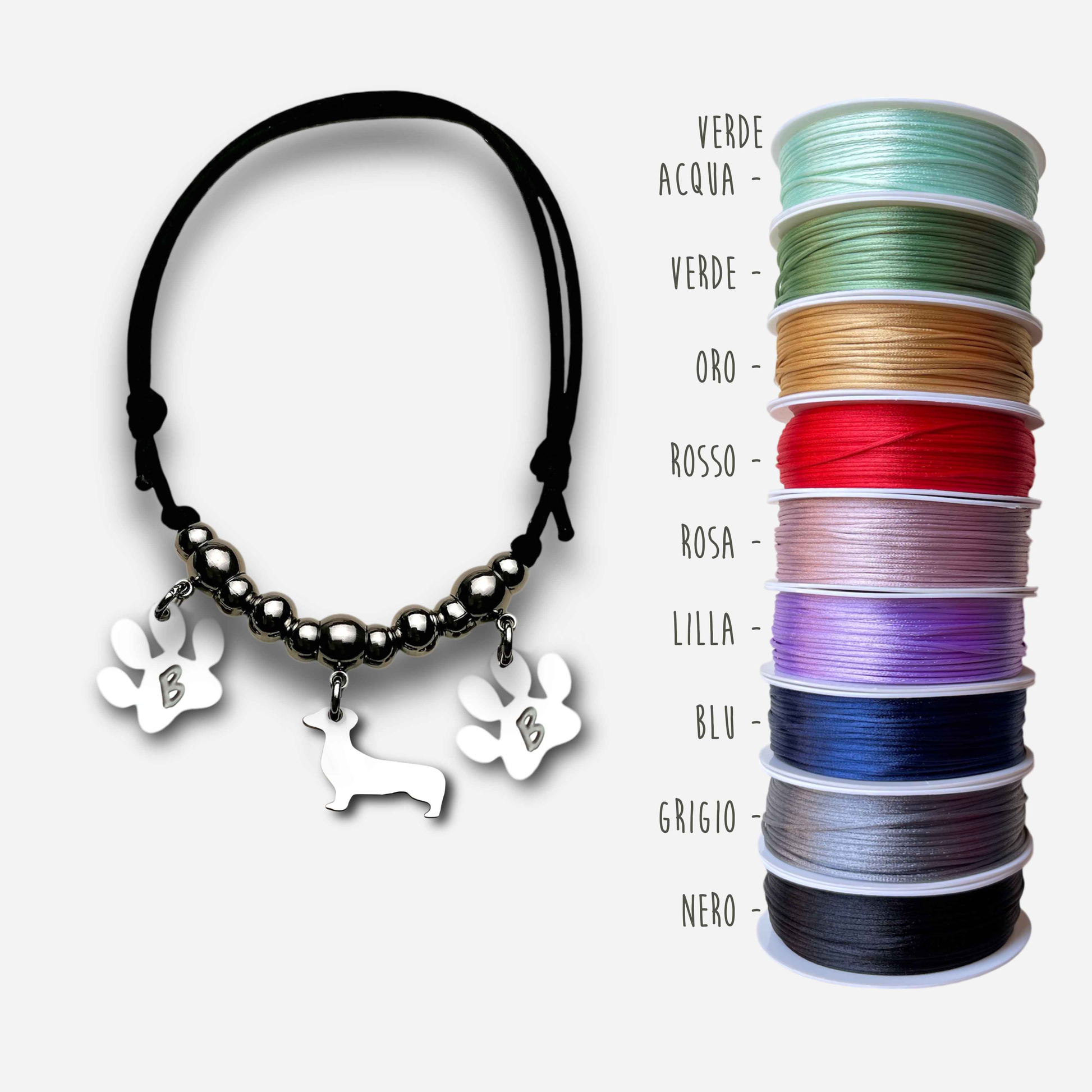 Bracciale sagoma cane bassotto, Bracciale personalizzato sagoma bassotto e zampa