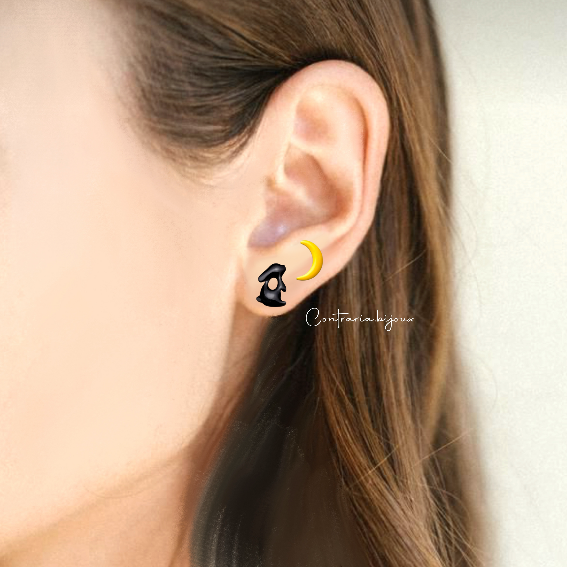 Orecchini coniglio Lunare - Orecchini coniglio e Luna - ContrariaBijoux