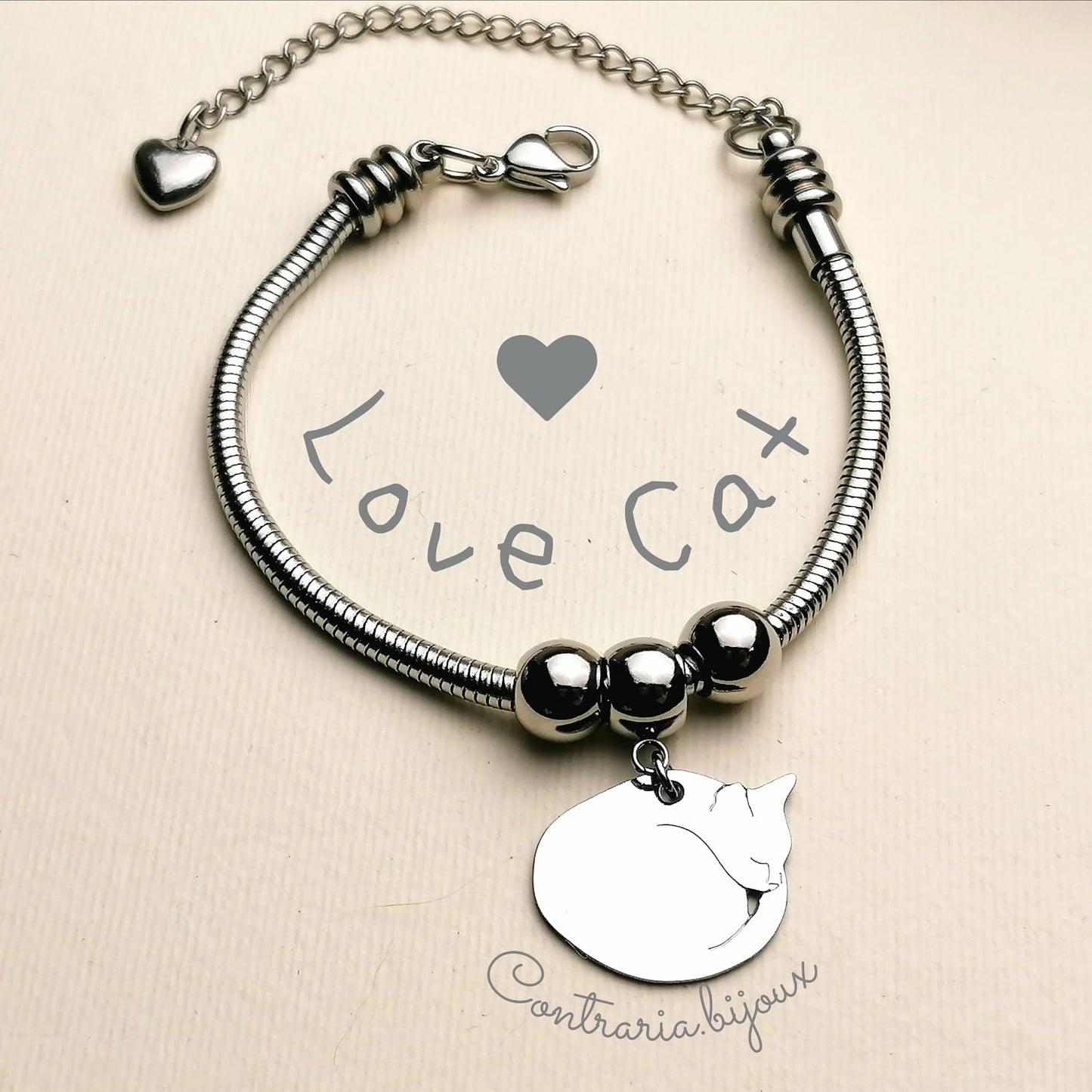 Bracciale Gatto accucciato e zampa con iniziale incisa