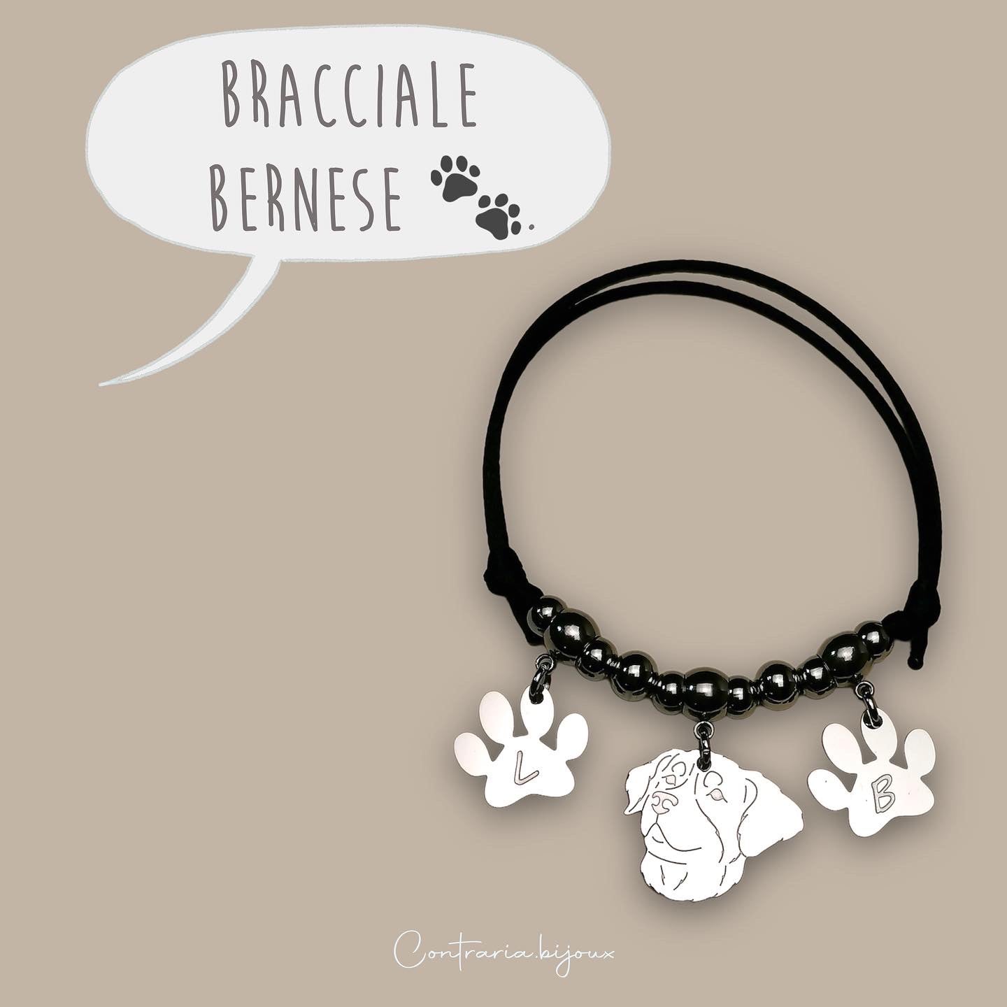 Bracciale cane Bovaro del Bernese e zampa con iniziale incisa