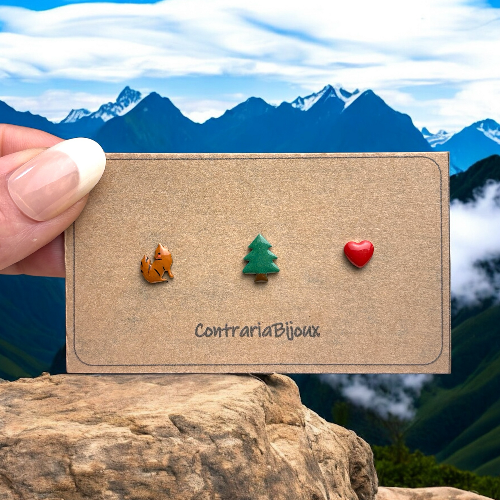Orecchini Tris :  volpe , abete e cuore (Copia)