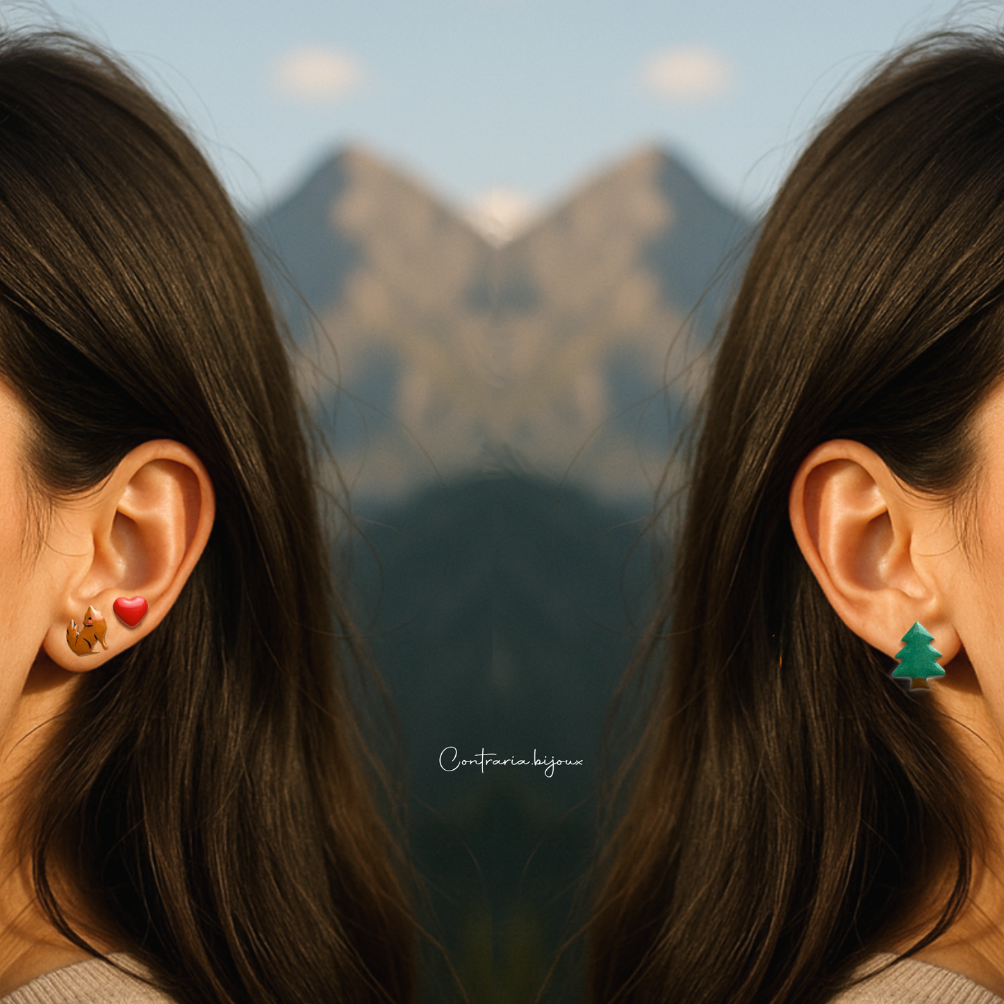 Orecchini Tris :  volpe , abete e cuore - ContrariaBijoux
