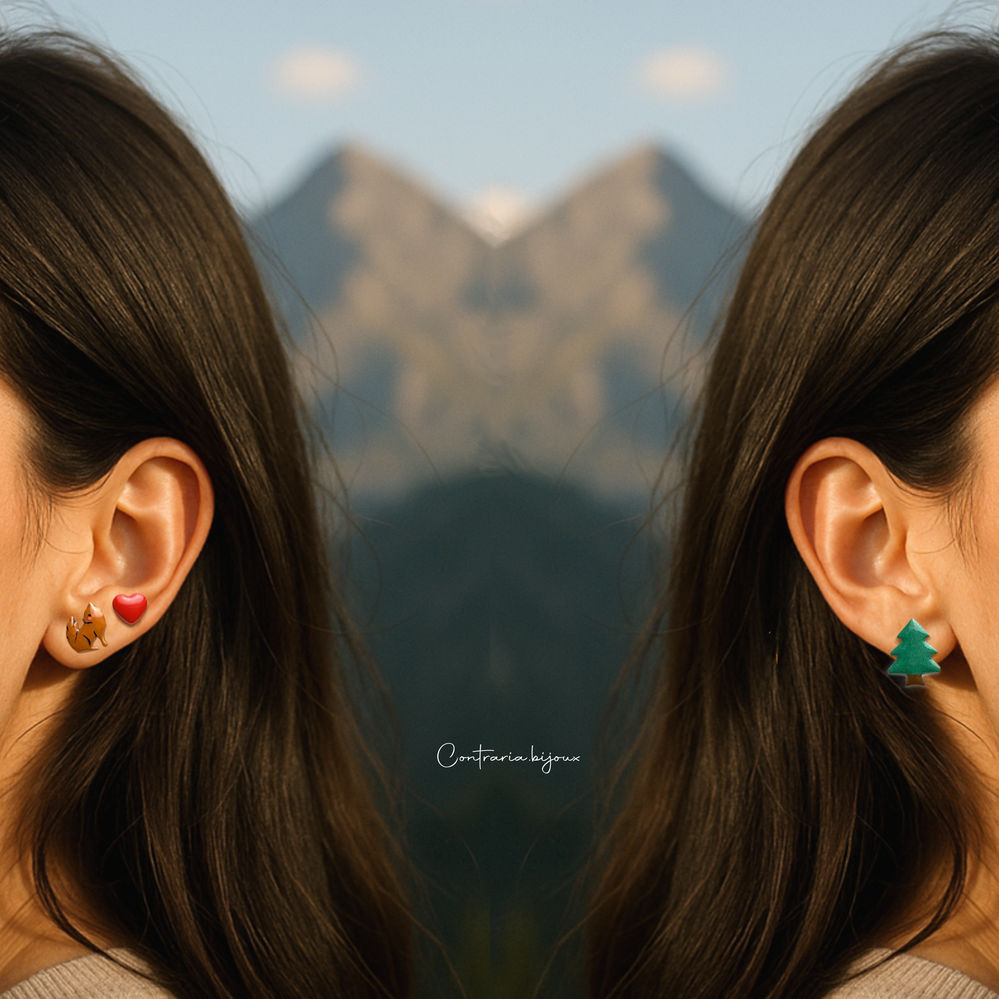 Orecchini Tris :  volpe , abete e cuore - ContrariaBijoux