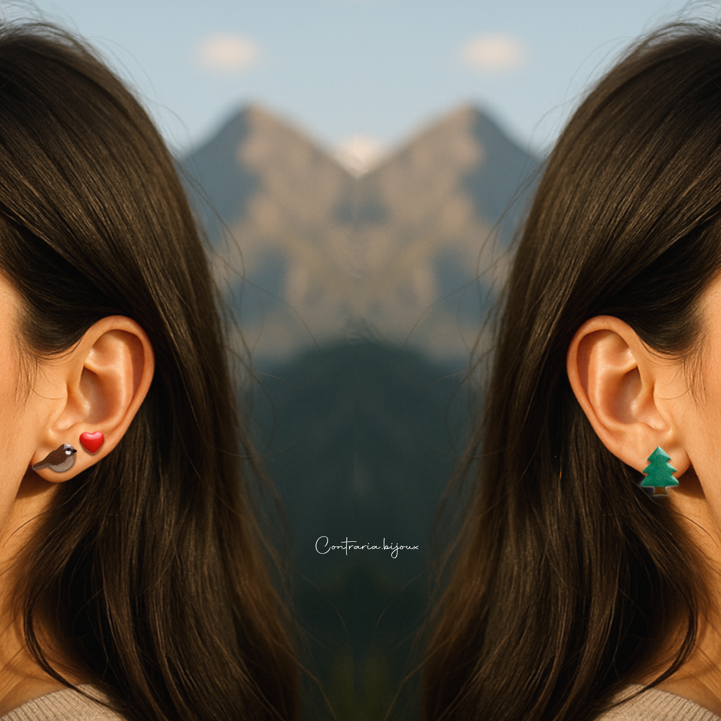 Orecchini Tris : passerotto , abete e cuore (Copia)