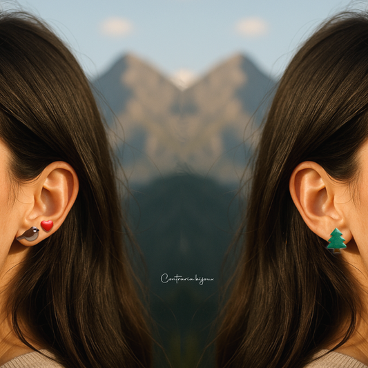 Orecchini Tris : passerotto , abete e cuore (Copia)