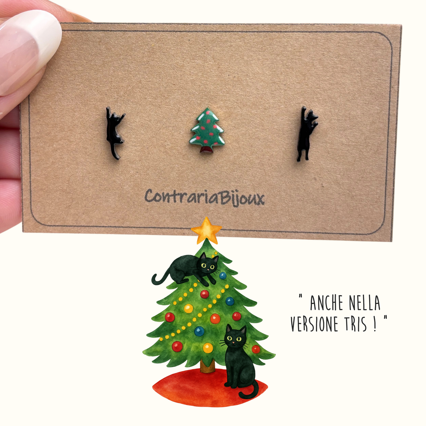 Orecchini gatto nero ed albero di Natale (Copia)