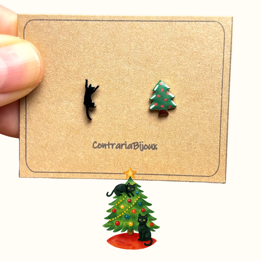 Orecchini gatto nero ed albero di Natale (Copia)