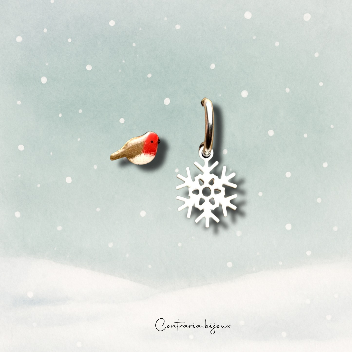 Orecchini pettirosso e fiocco di neve pendente