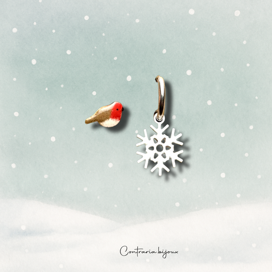 Orecchini pettirosso e fiocco di neve pendente