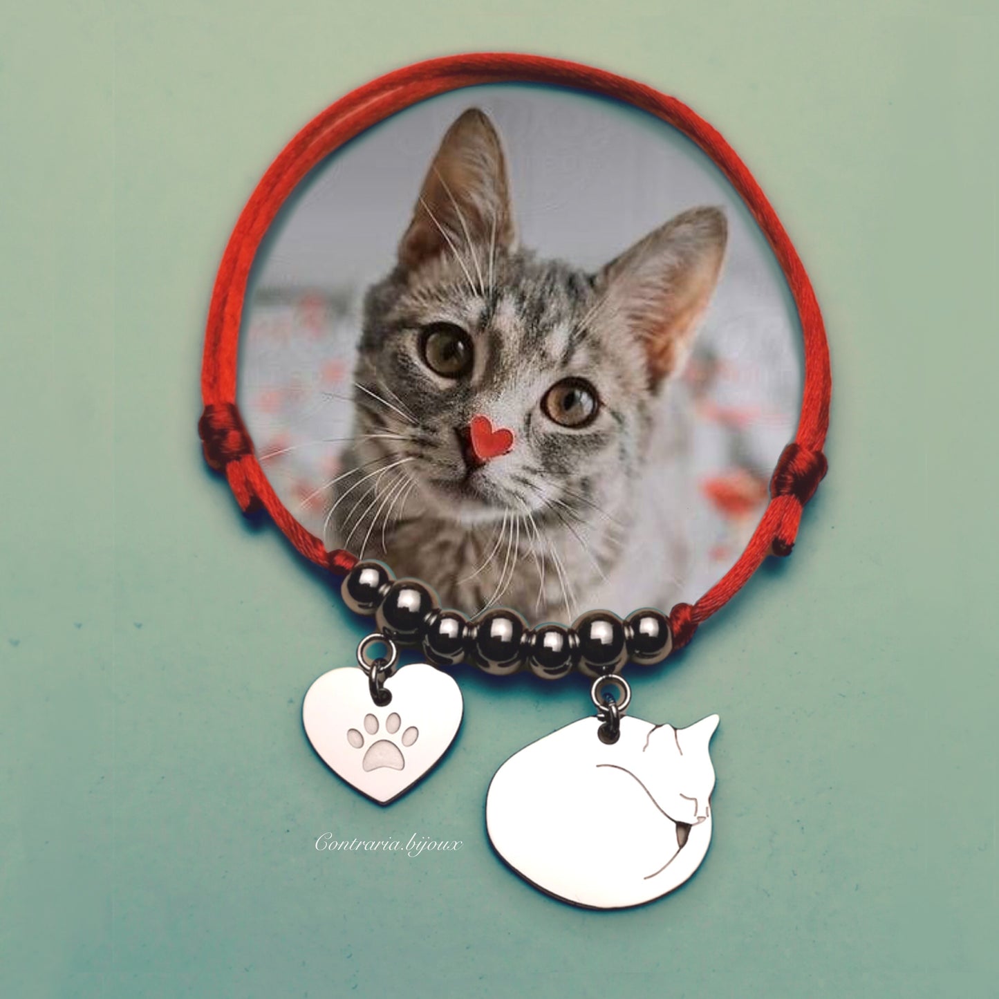 Bracciale Gatto accucciato e zampa con iniziale incisa