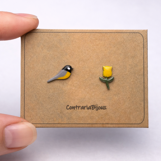 Orecchino cinciallegra e tulipano giallo