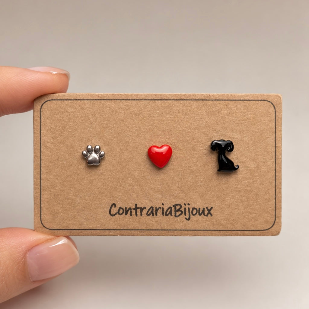 Cane nero e Cuore - Orecchini cane nero e cuore fatti a mano - ContrariaBijoux