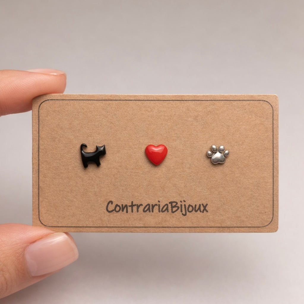 Orecchini Gatto e cuore / Gatto nero / Orecchini Gatto bianco e cuore / Gatto bianco / sagoma gatto