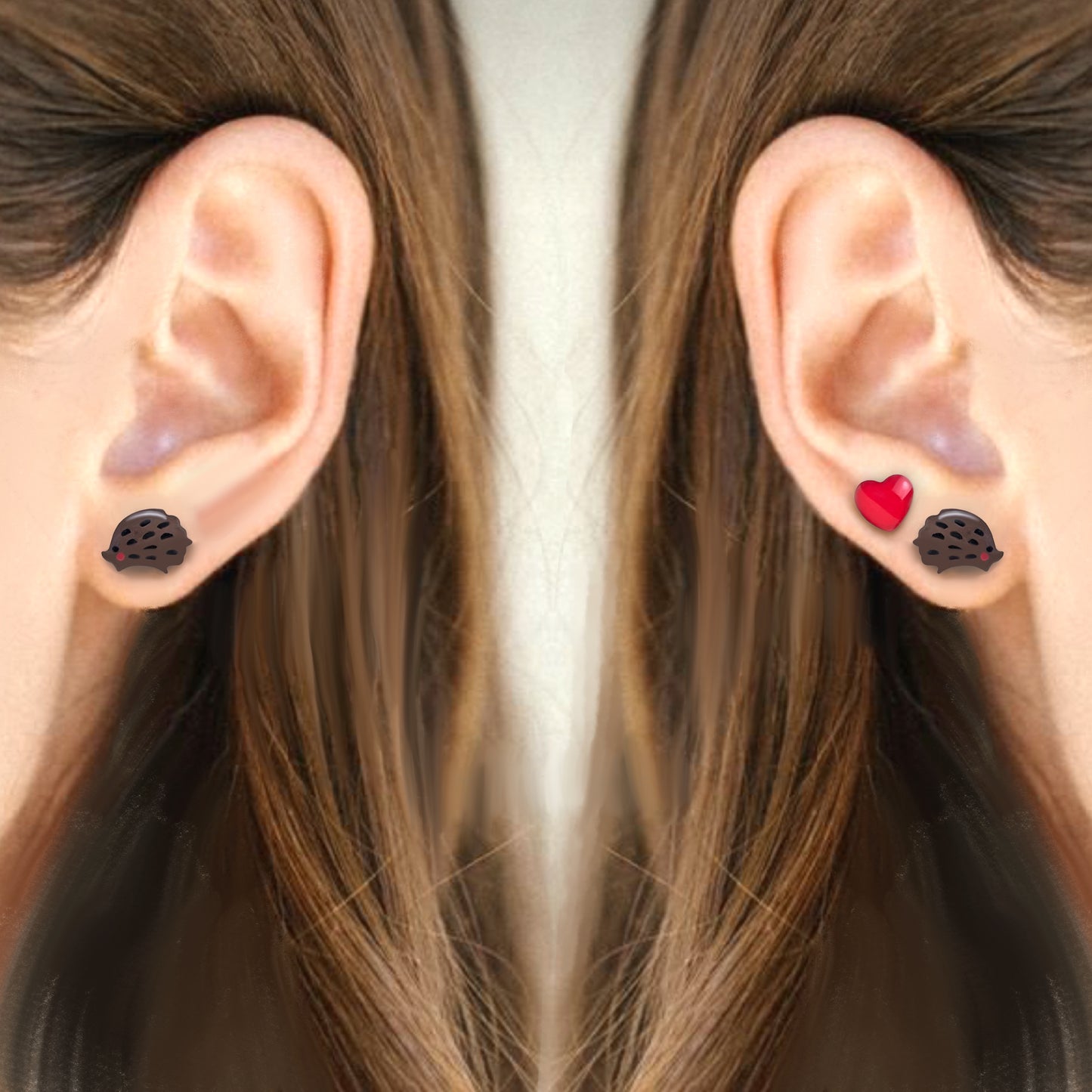 Tre Orecchini : Gatto nero, cuore, cane nero / Riccio , cuore , riccio  / Coniglio Bianco , cuore, Coniglio nero - ContrariaBijoux