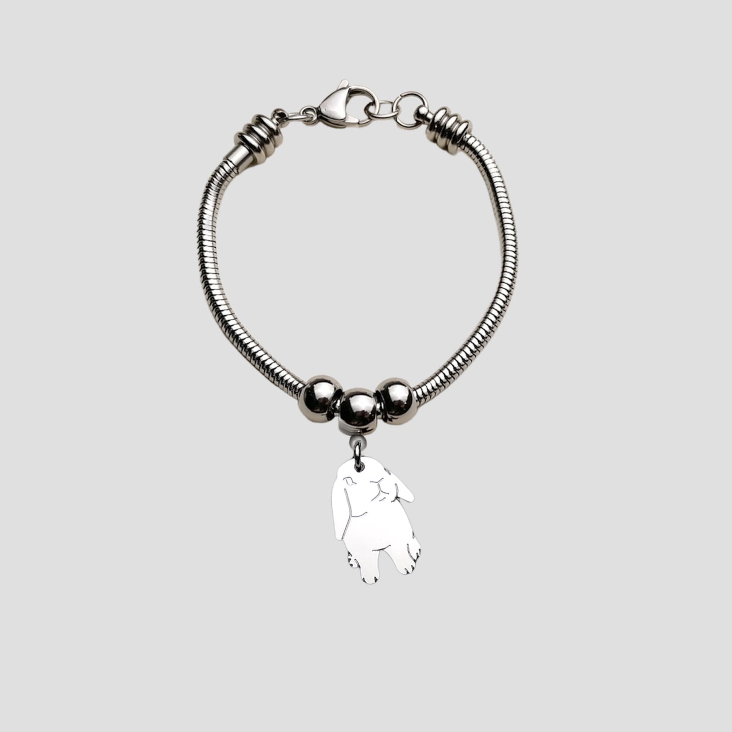 Bracciale coniglio Ariete e cuore con lettera incisa