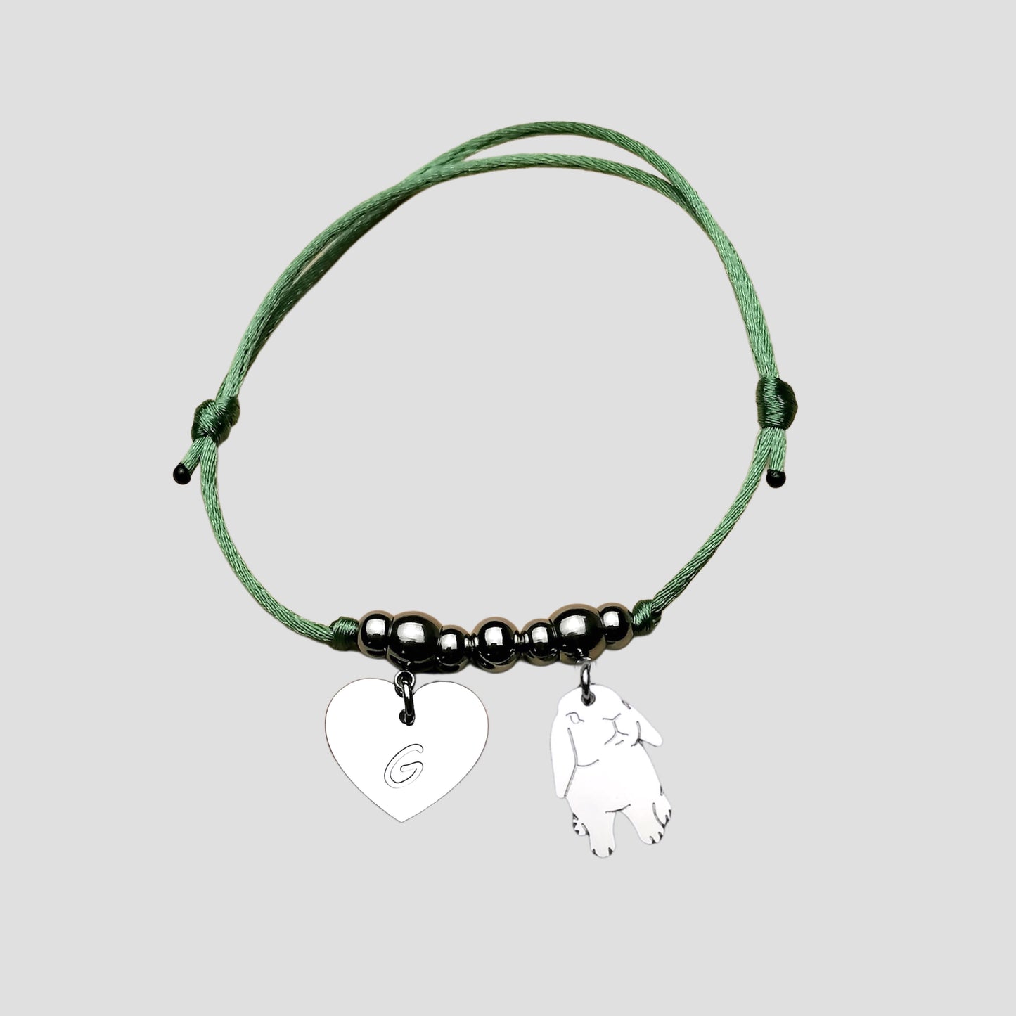 Bracciale coniglio Ariete e cuore con lettera incisa