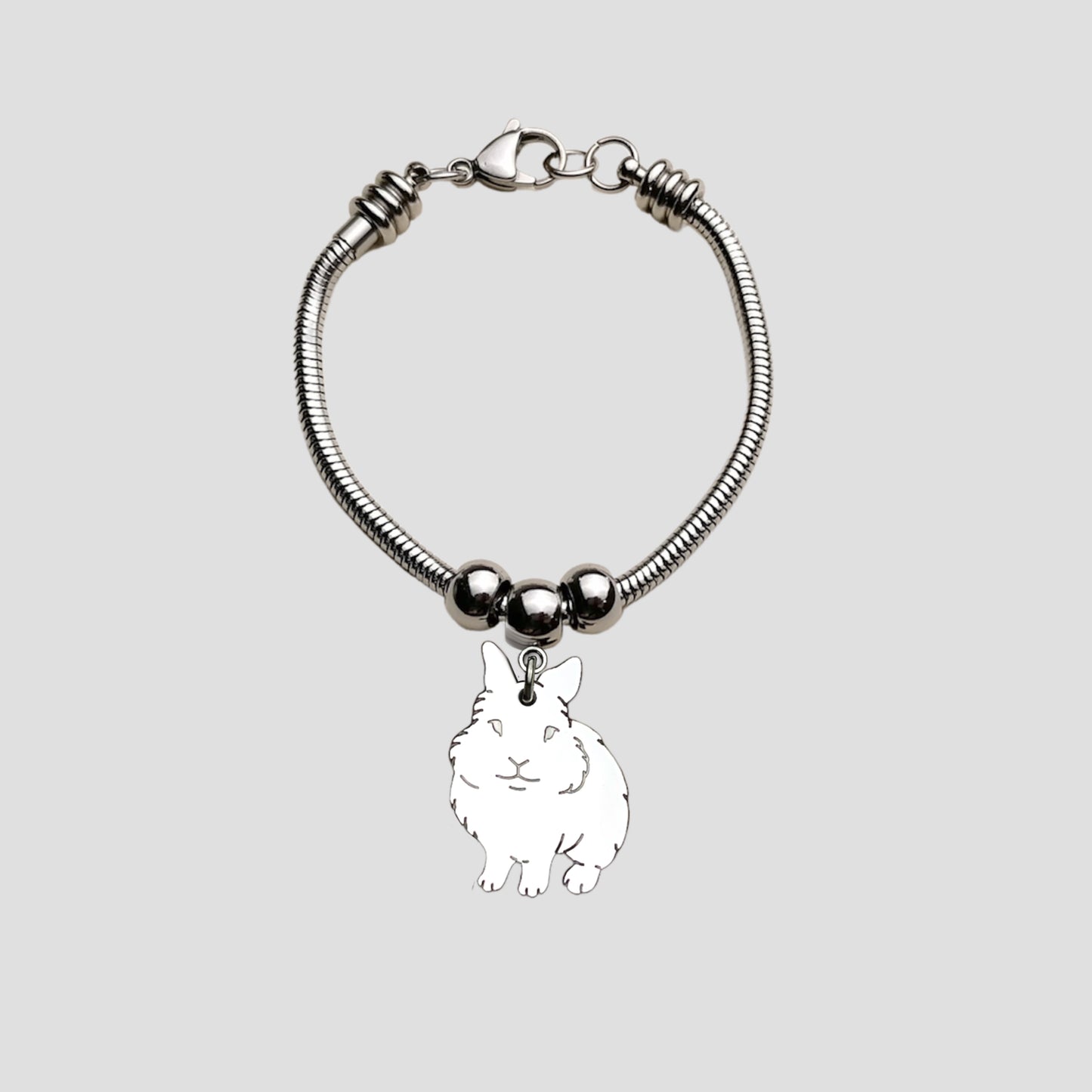 Bracciale coniglio Testa di Leone e cuore con iniziale incisa