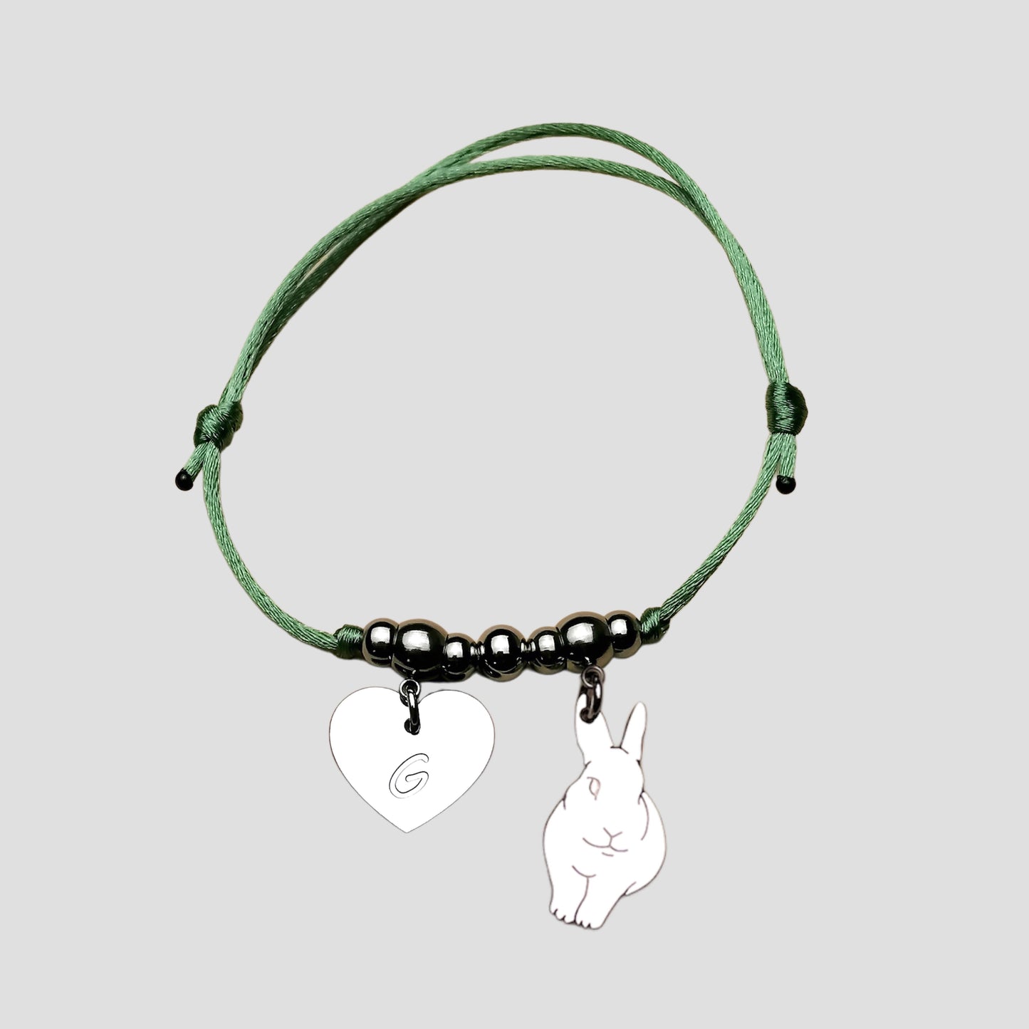 Bracciale Coniglio e ciondolo cuore con iniziale incisa