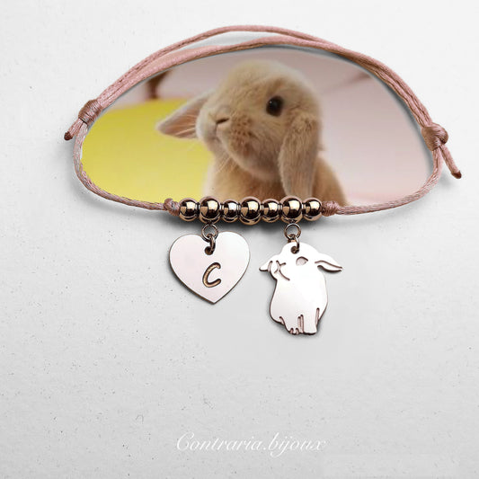 Bracciale Coniglio Ariete e cuore con iniziale incisa - ContrariaBijoux