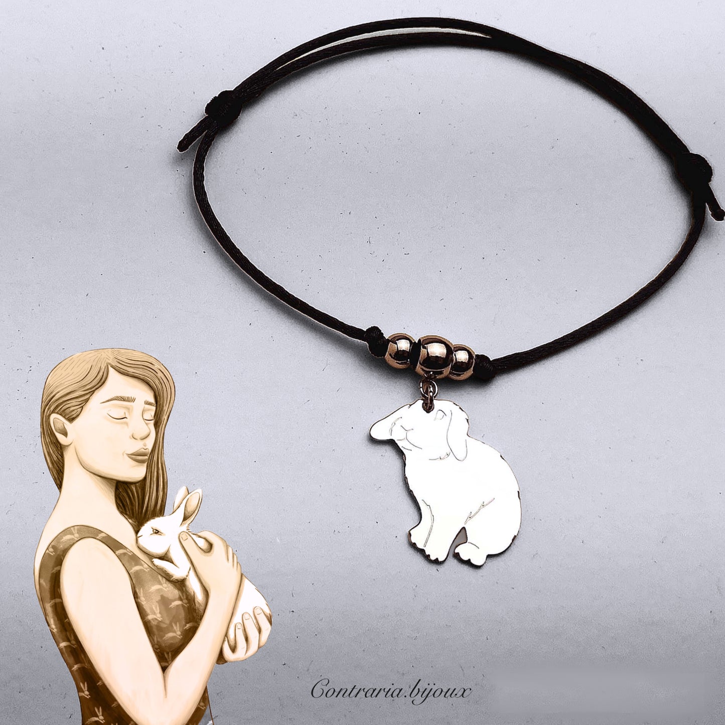 Bracciale Coniglio Ariete e ciondolo cuore con iniziale incisa