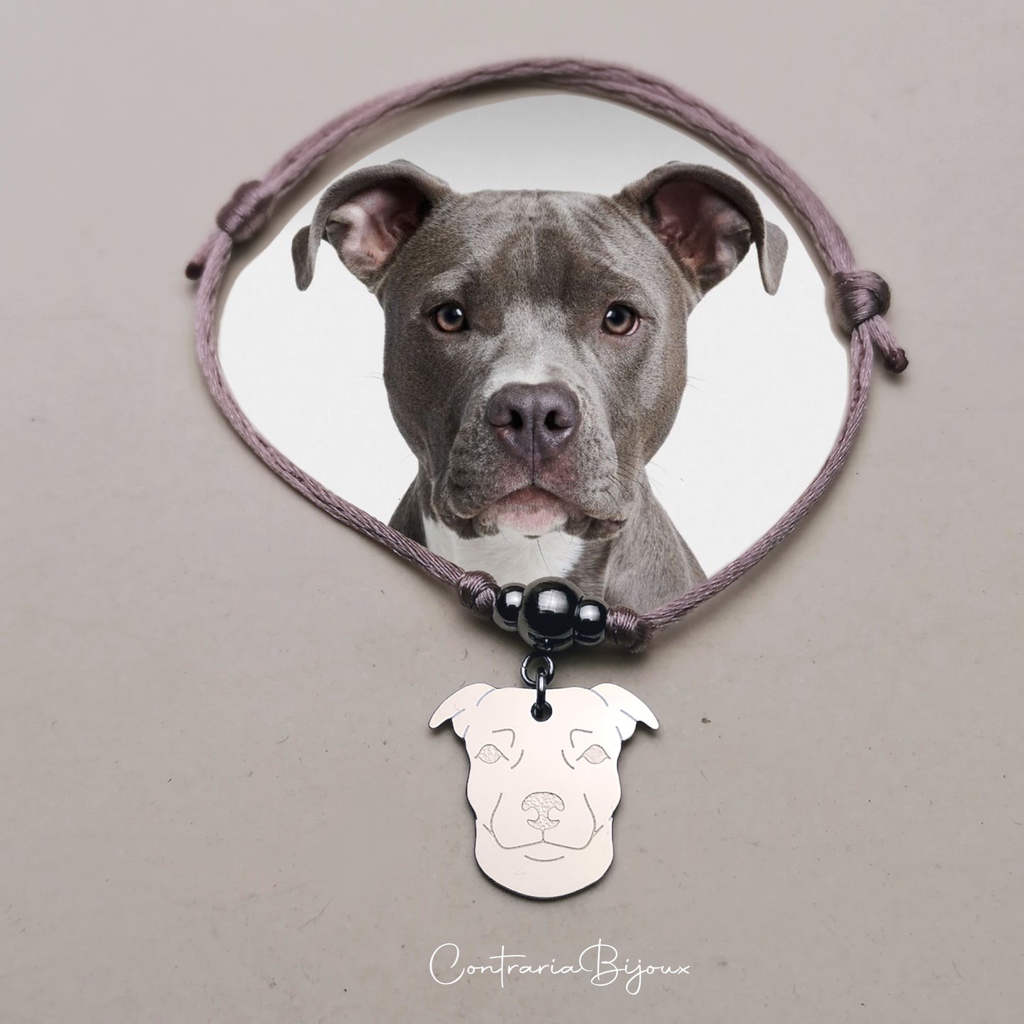 Bracciale Cane Pitbull e zampa con iniziale incisa