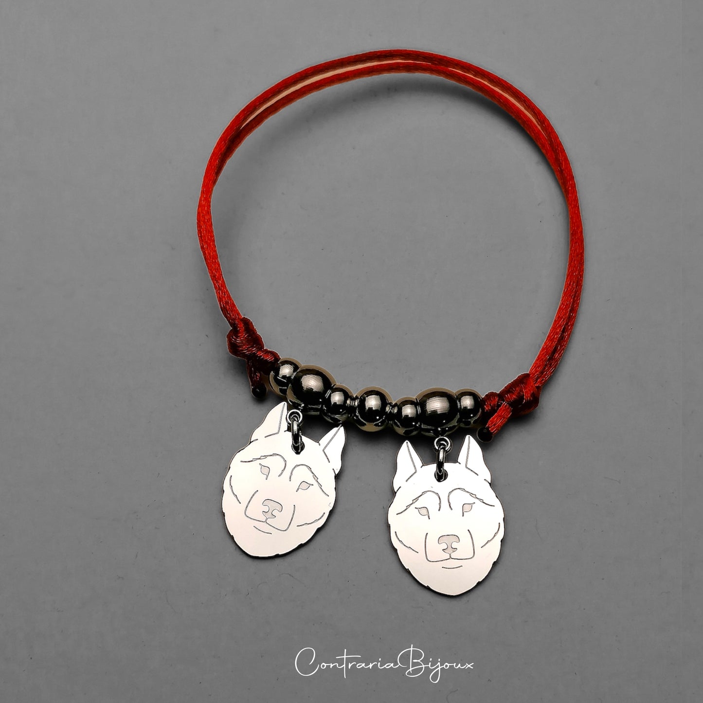 Bracciale Cane Husky e zampa con iniziale incisa