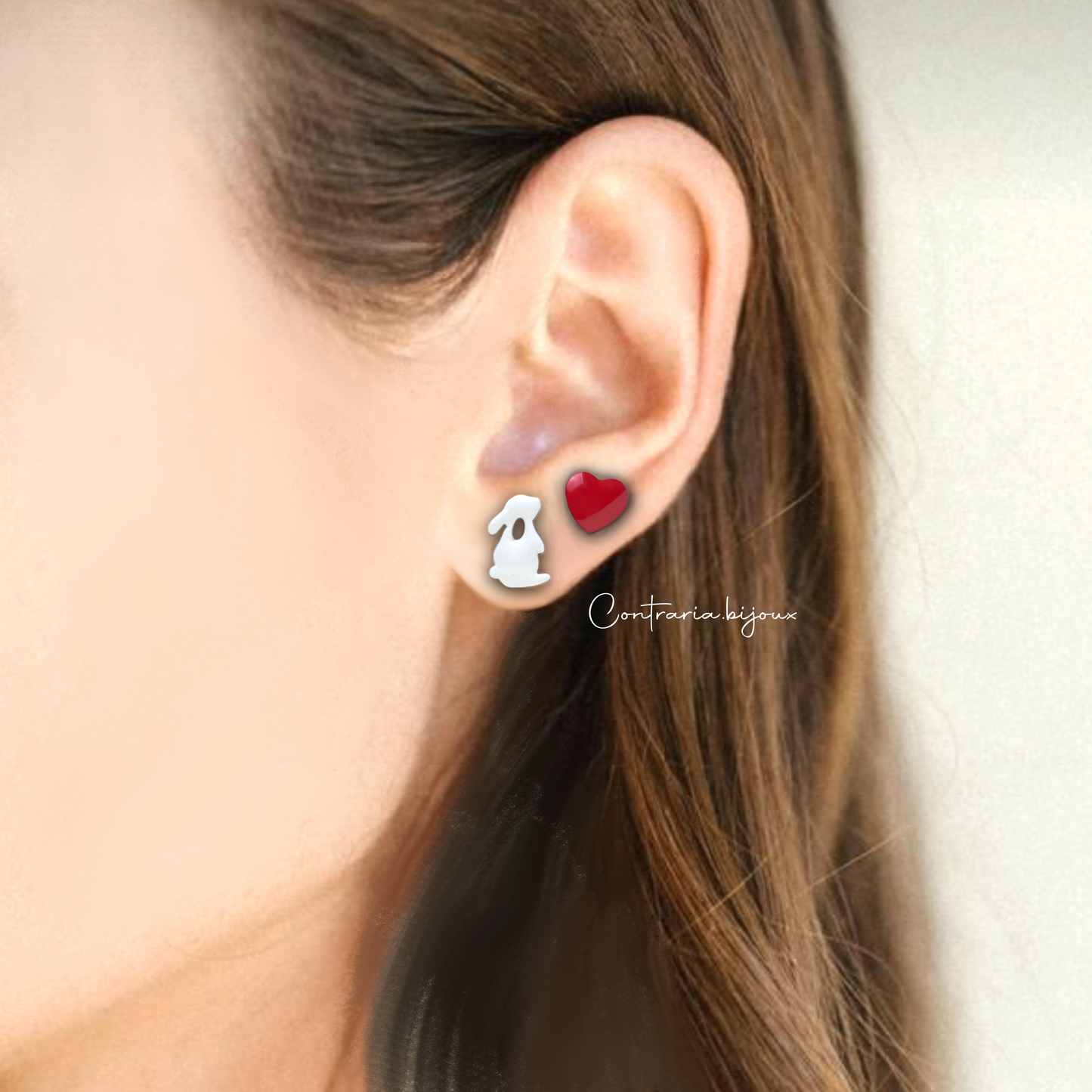 Orecchini Coniglio Bianco e Cuore - Orecchini Coniglio Bianco Unici (Copia)