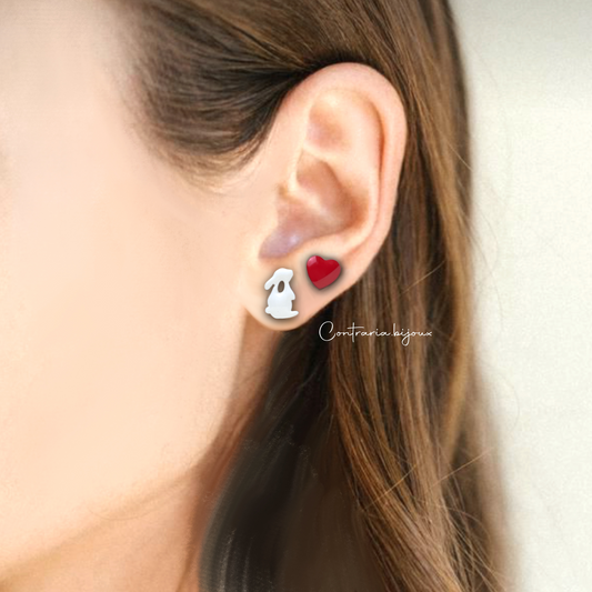 Orecchini Coniglio Bianco e Cuore - Orecchini Coniglio Bianco Unici (Copia)