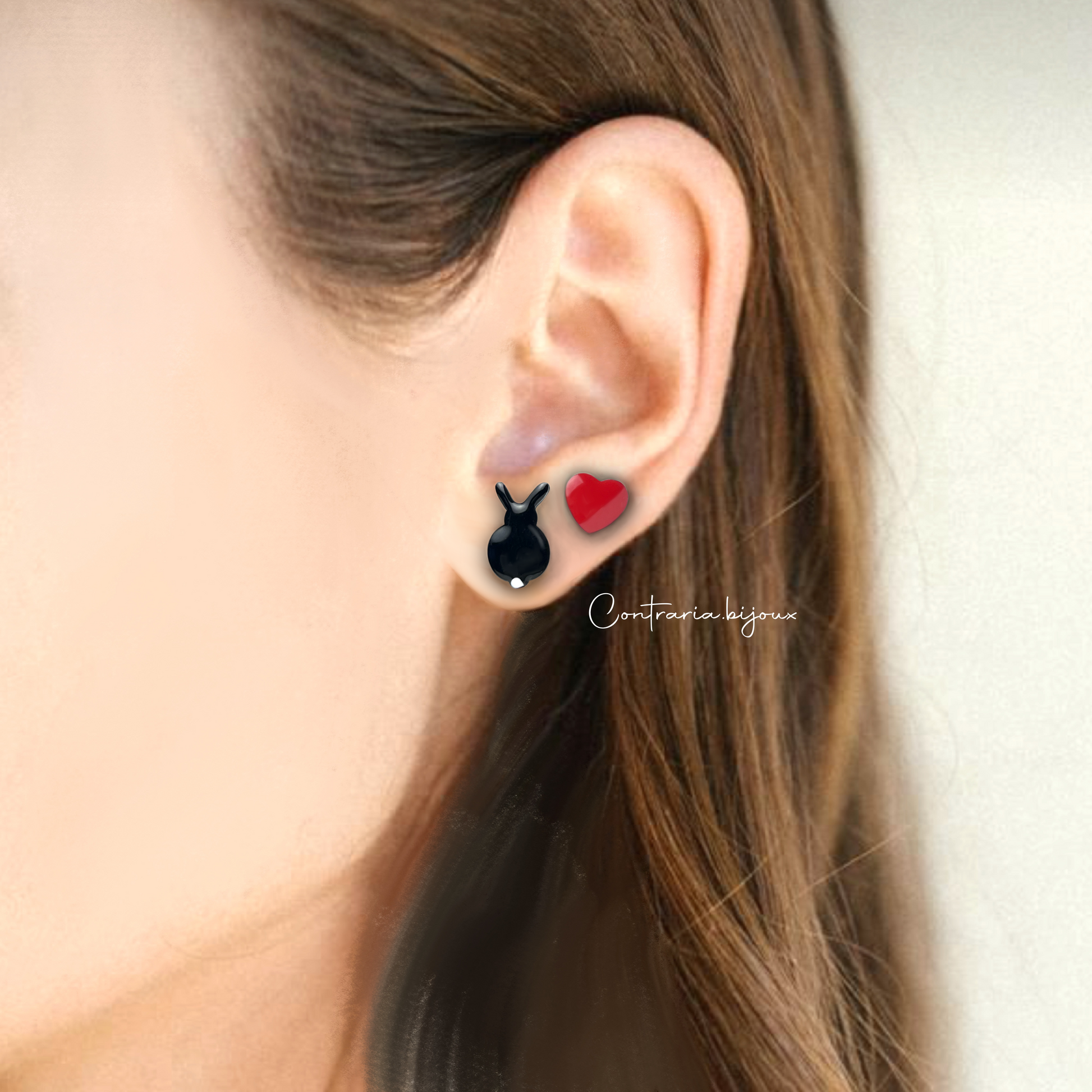 Orecchini Coniglio Nero e cuore - ContrariaBijoux