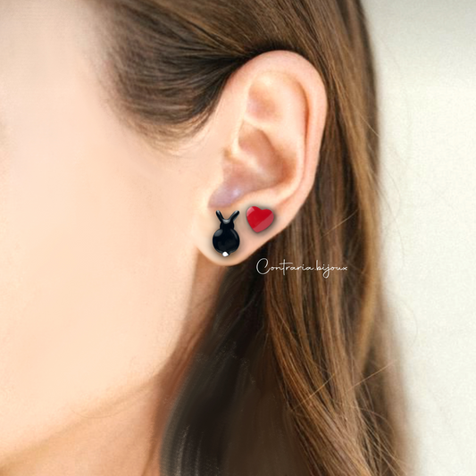 Orecchini Coniglio Nero e cuore - ContrariaBijoux
