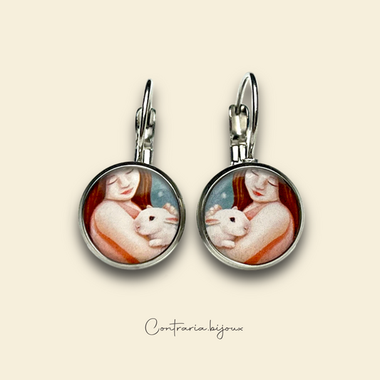 Orecchini illustrati coniglio ariete e ragazza - ContrariaBijoux