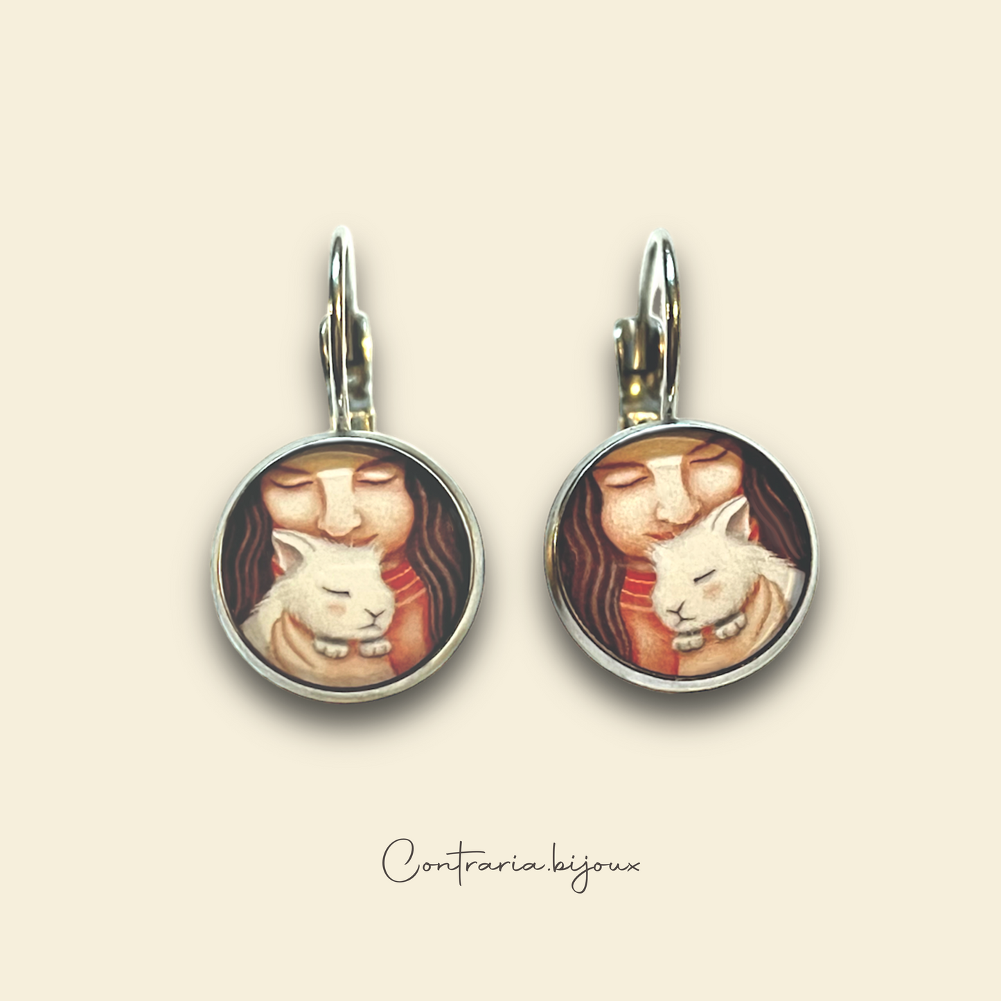 Orecchini illustrati coniglio e ragazza - ContrariaBijoux