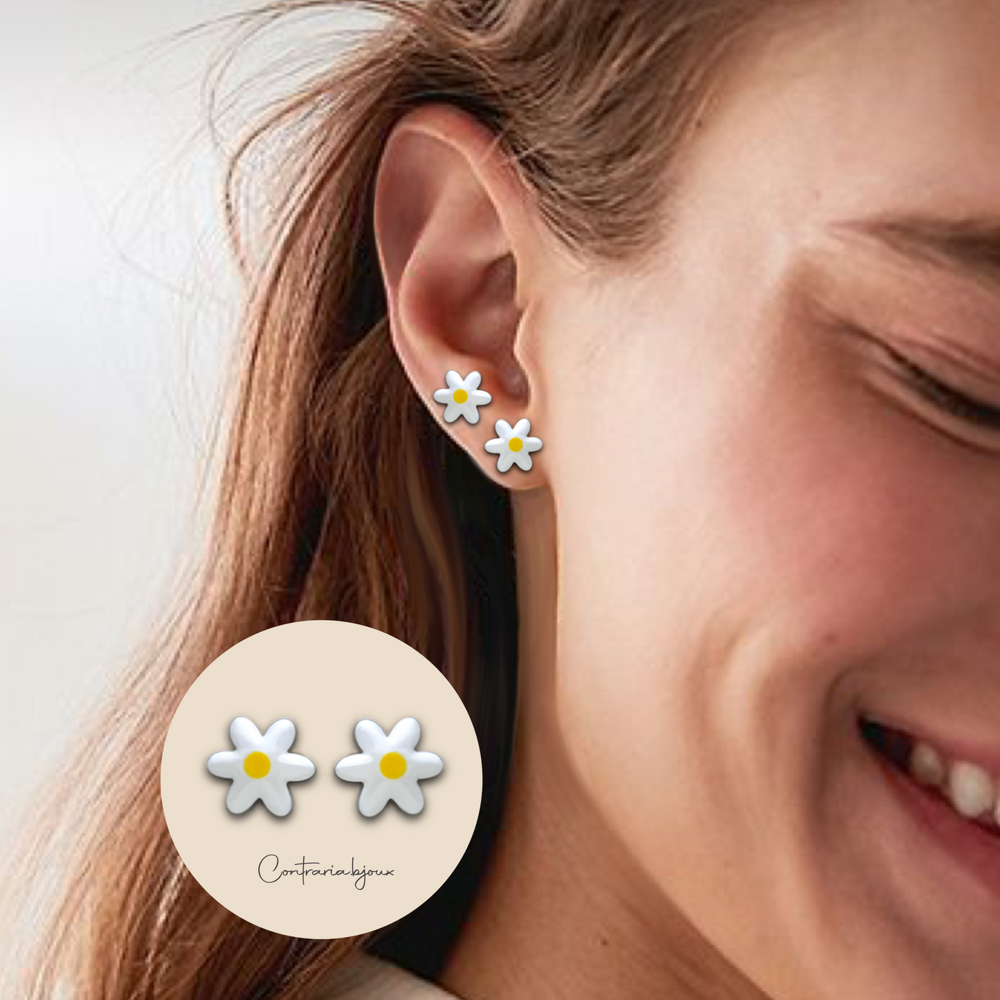 Orecchini fiori / margherite bianche / rosse / blu / viola - ContrariaBijoux