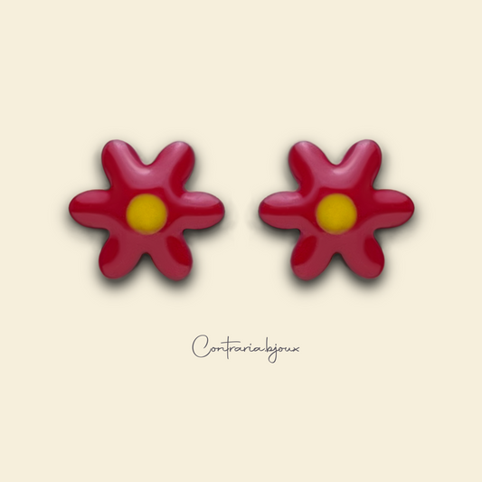Orecchini fiori / margherite  rosse / blu / viola (copia) - ContrariaBijoux