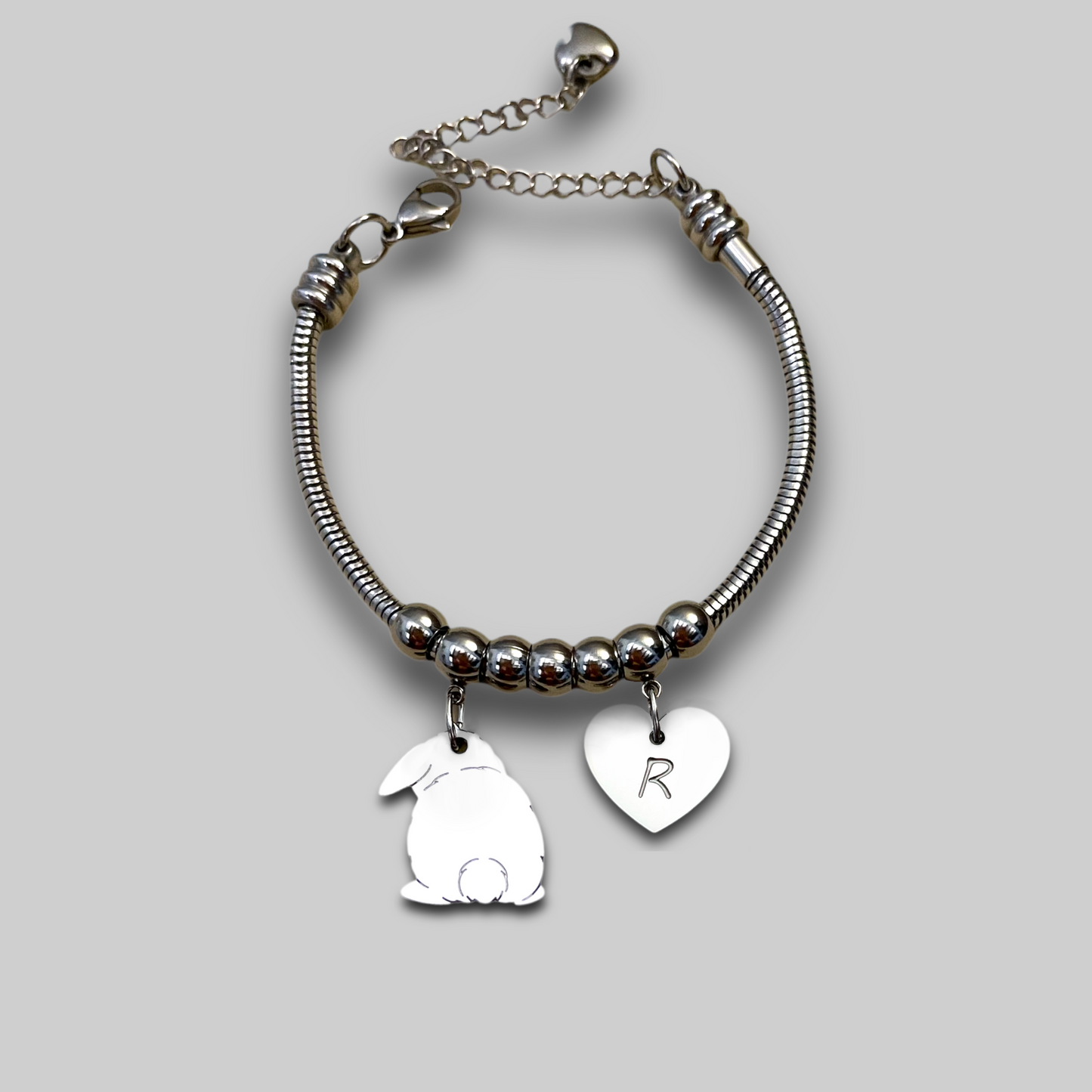 Bracciale Coniglio ariete codino a Pon Pon , Bracciale personalizzato coniglio ariete e cuore con nome inciso - ContrariaBijoux