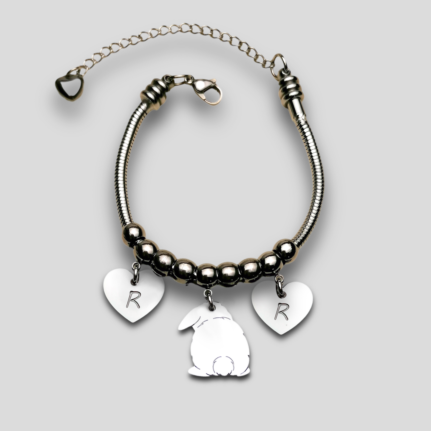 Bracciale Coniglio ariete codino a Pon Pon , Bracciale personalizzato coniglio ariete e cuore con nome inciso - ContrariaBijoux