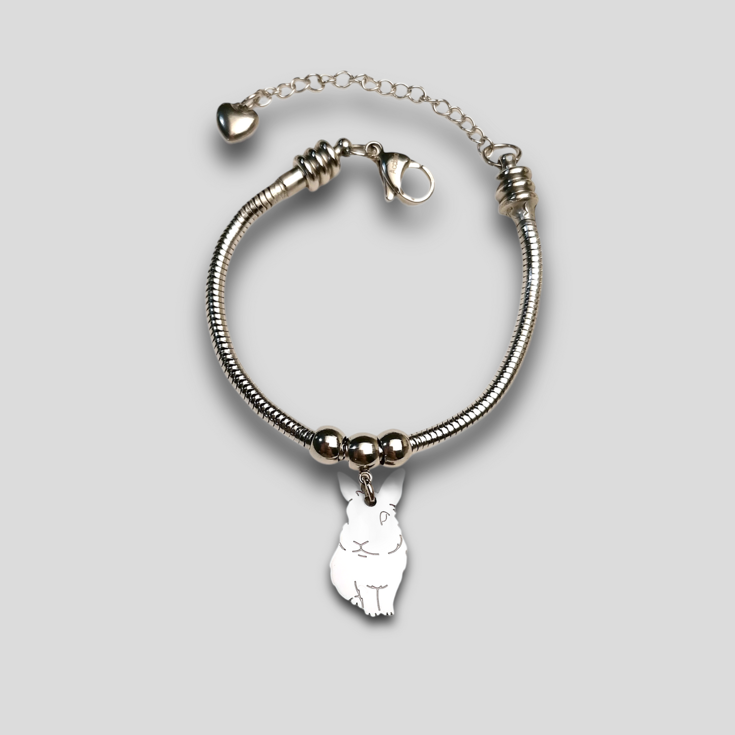 Bracciale coniglio, Bracciale personalizzato ciondolo coniglietto e cuore con nome inciso - ContrariaBijoux