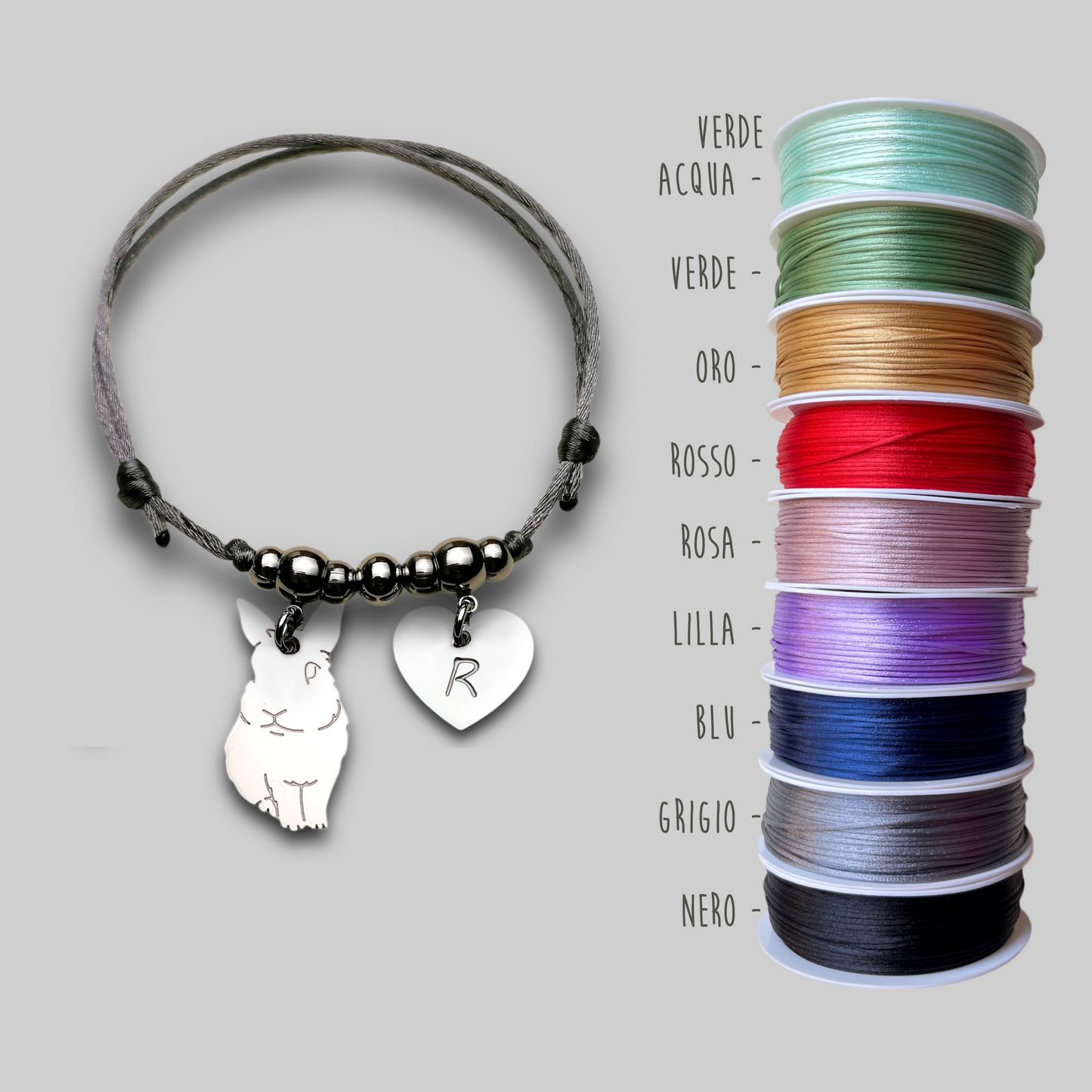 Bracciale coniglio, Bracciale personalizzato ciondolo coniglietto e cuore con nome inciso - ContrariaBijoux